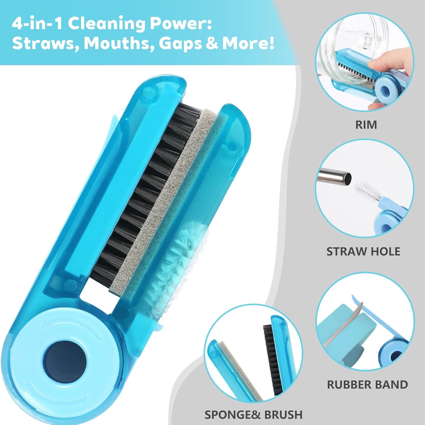 Sosmar 6 Pack Water Bottle Cleaner, Stanley Cup Cleaner Brush Kit with Long Silicone Bottle Brush, 3 Size Straw Cleaner Brush, 4 in 1 Bottle Gap Cleaner Tumbler, Sports Water Bottle