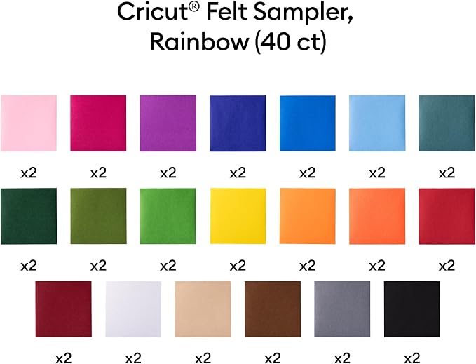 Cricut® Felt Sheets, Rainbow Sampler – 12 in x 12 in | Compatible - 1mm Felt