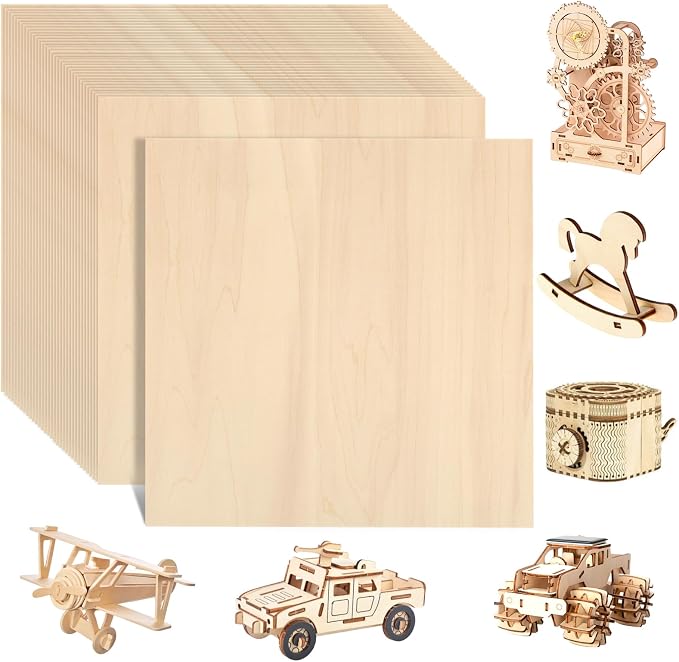 24 Pack Basswood Sheets for Crafts 16"x16"x1/8", 3mm Thick Plywood Sheets Board