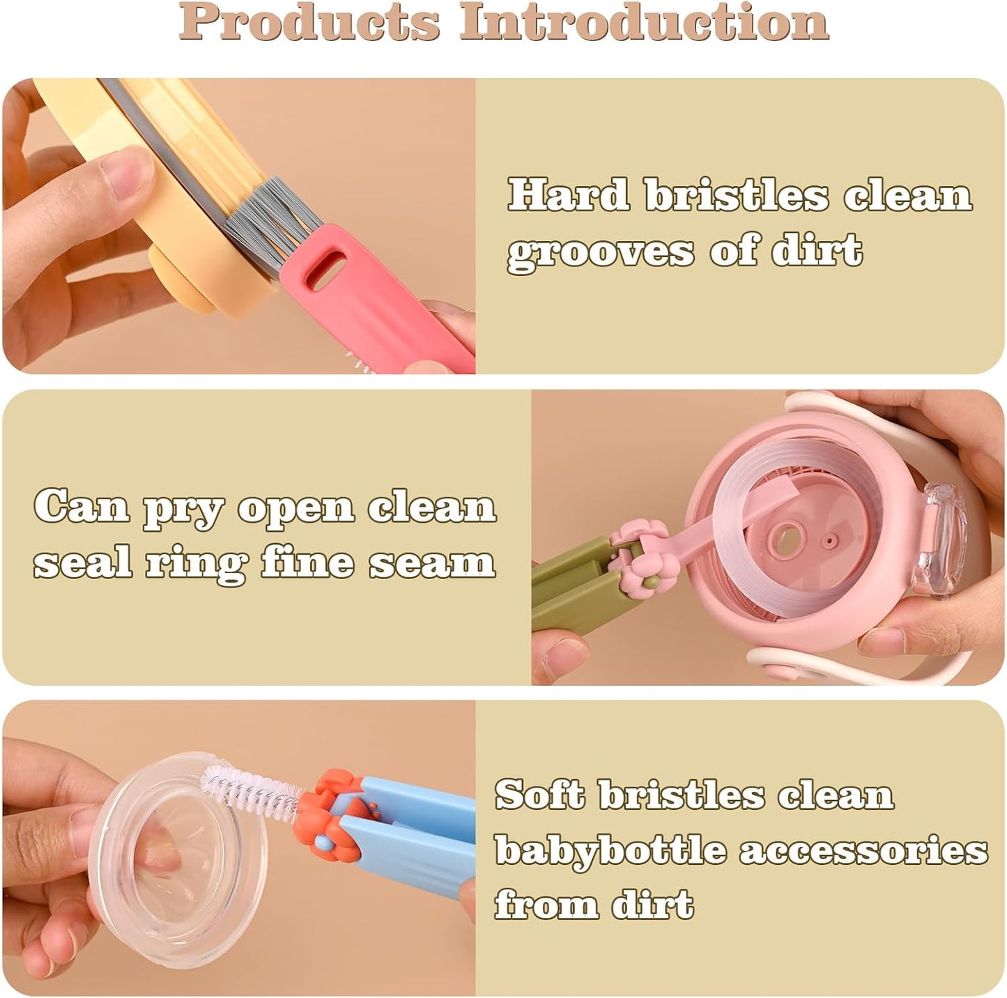 3 in 1 Cup Lid Cleaning Brush, Multifunctional Crevice Cleaning Brush, Portable Cup Lid Cleaning Brush Set Home Kitchen Cleaning Tools （Red Blue Green