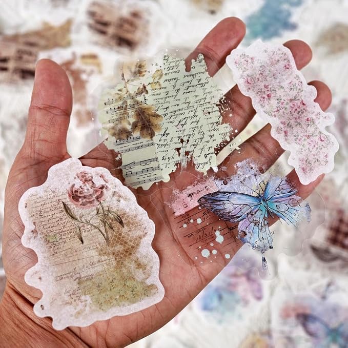 Vintage Aesthetic Stickers for Junk Journaling Supplies, Dual Materials