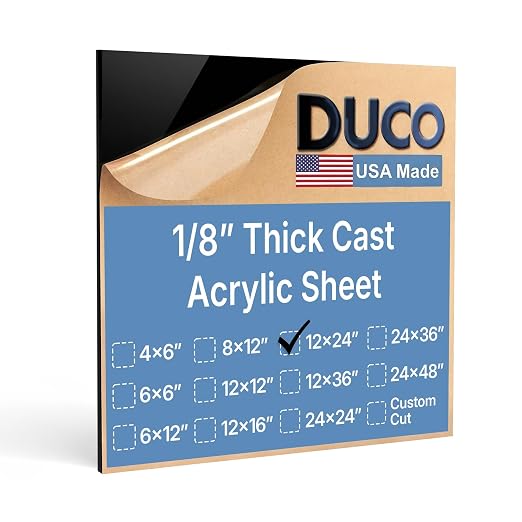 Duco Black Cast Acrylic Sheets 1/8" Thick 12" x 24"