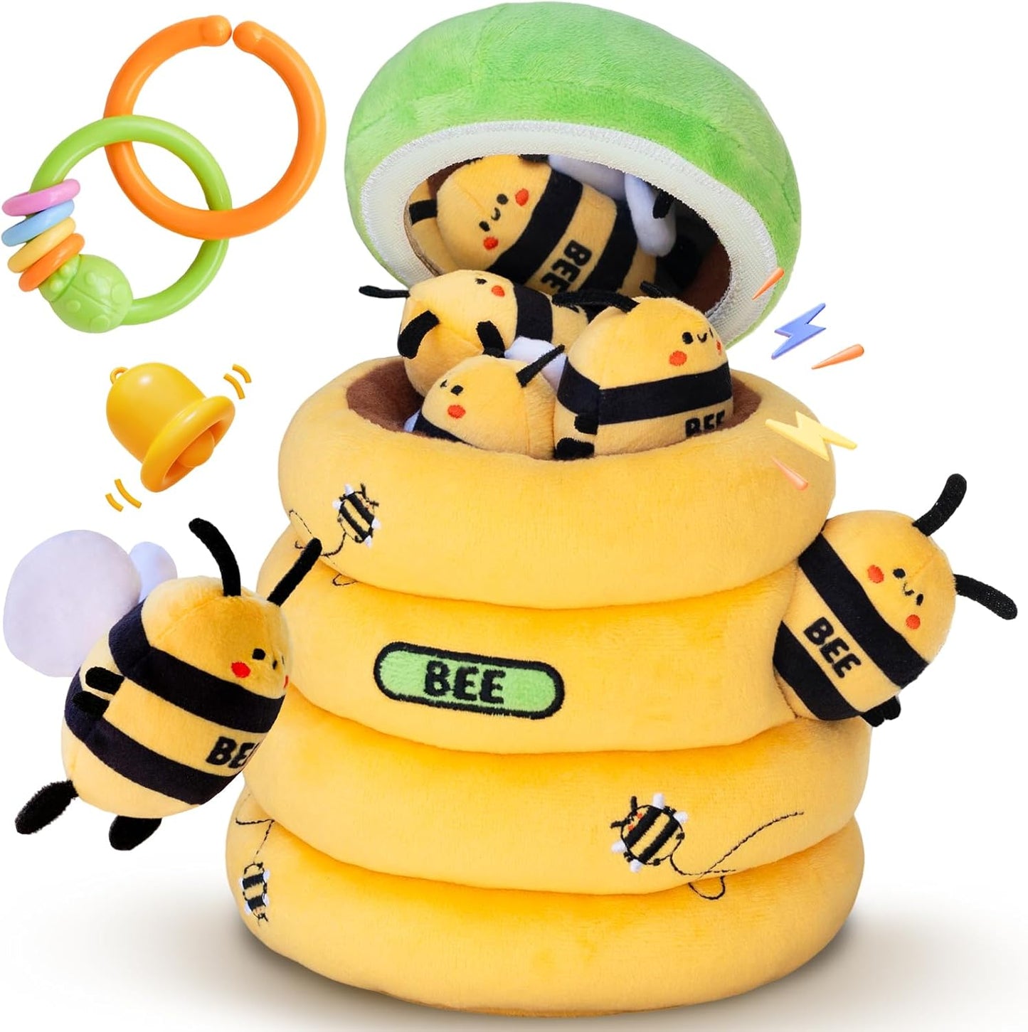 Baby Toys 6-12 Months – Beehive Infant Toy with 5 Sensory Bees, Rattle, Music, Mirror Montessori Toys for 6 7 8 9 10 11 12 Month Old Baby, Boys Girls Birthday