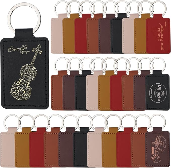 30 Pcs Leather Key Fob Kit, Rectangular Laser Engraving Blanks