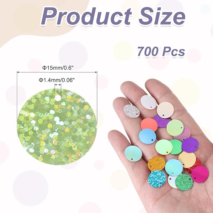 MECCANIXITY 700 Pcs Flat Round Sequins 15mm/0.6 Inch Loose Paillettes Craft