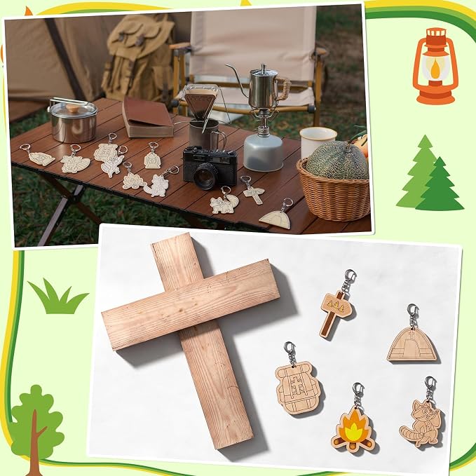 RattanView 24 Pcs Camp Craft Color Your Own Religious Camping Keychains DIY