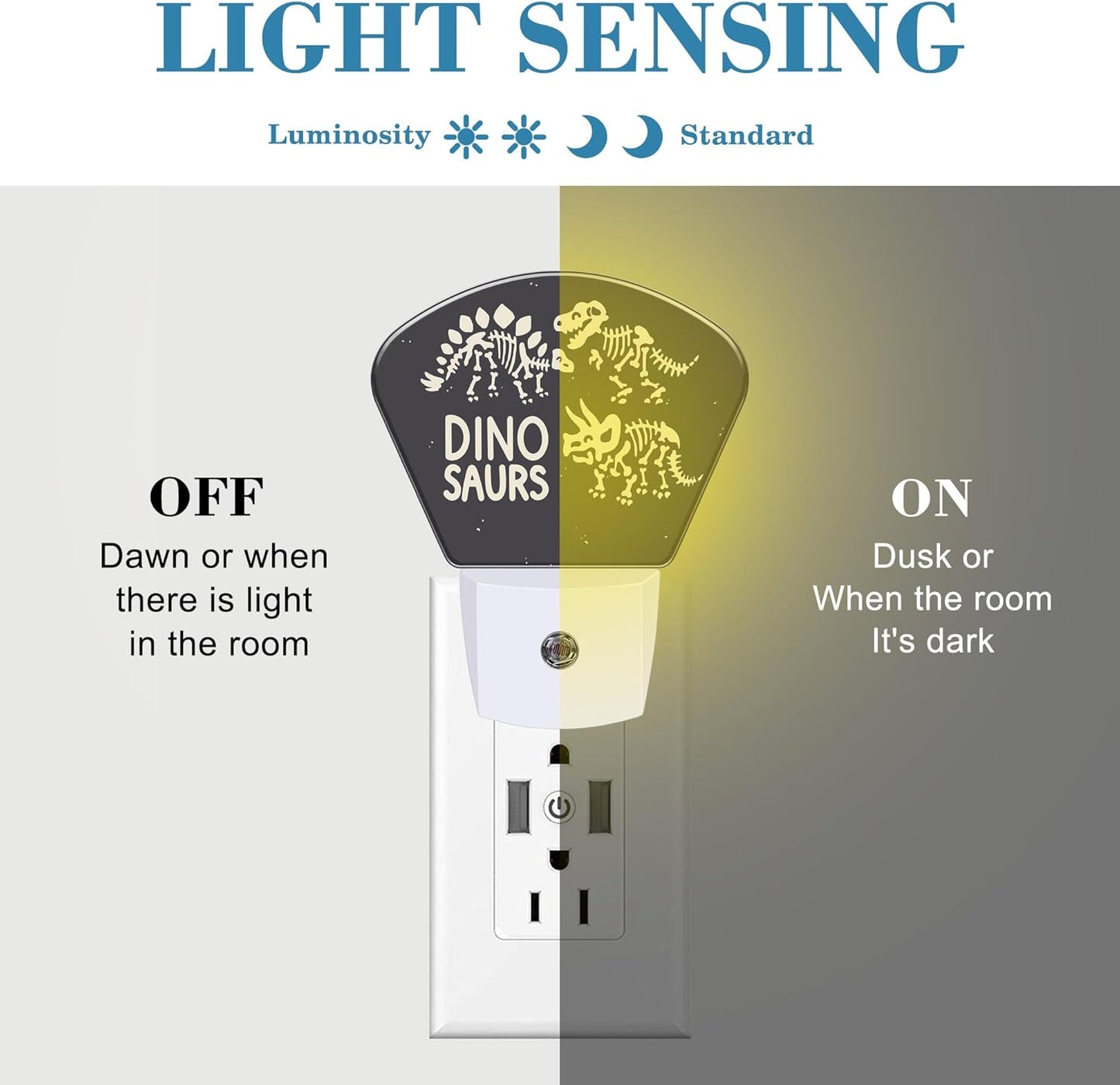 Cute Skeletons of Dinosaurs Night Light for Kids, Dinosaurs Skeletons LED Night Light Plug into Wall with Dusk to Dawn Sensor for Girls Boys Bedroom, Hallway, Kitchen, Bathroom, Stairs Decor