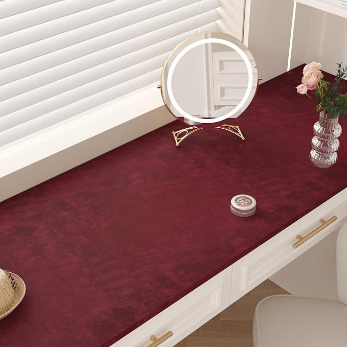 CHIHUT Dark Red Velvet Drawer Liner Soft Creased Velvet Contact Paper