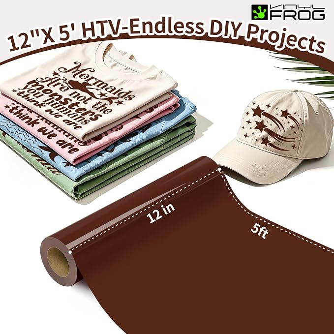 VINYL FROG Brown Heat Transfer Vinyl Roll 12" x5ft Matte HTV Vinyl | Brown Iron