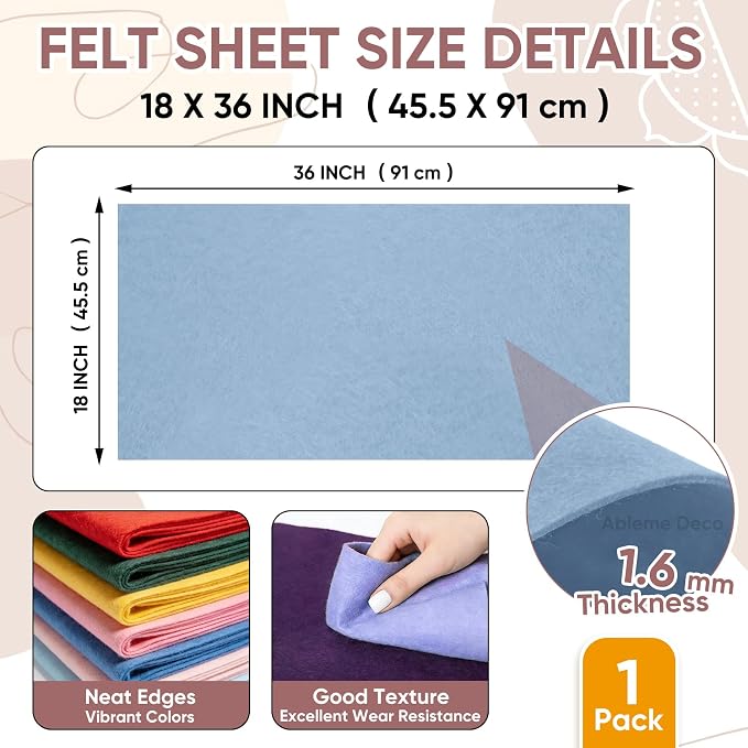 Soft Felt Fabric Sheet 18" x 36", 1.6mm Acrylic Craft Felt, Dusty Blue | Soft