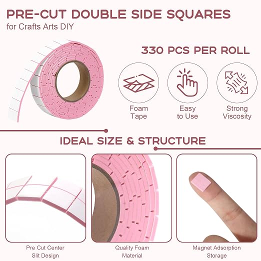 330 PCS Double Sided Foam Tape Pre Cut 1/2 X 2/5 Inch Small Adhesive Foam