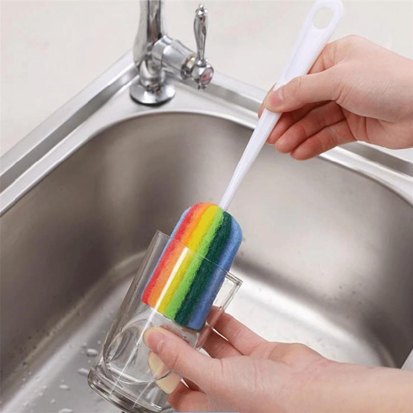 3PCS Cleaning Bottle Sponge Brush with Long Handle Scouring Pad Scrub Brushes for Kitchen Clean Glasses Mugs Cups