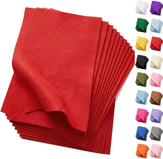 Soft Red Felt Fabric Sheets for Crafts, 8 x 12 Inch Felt Squares, Patchwork and