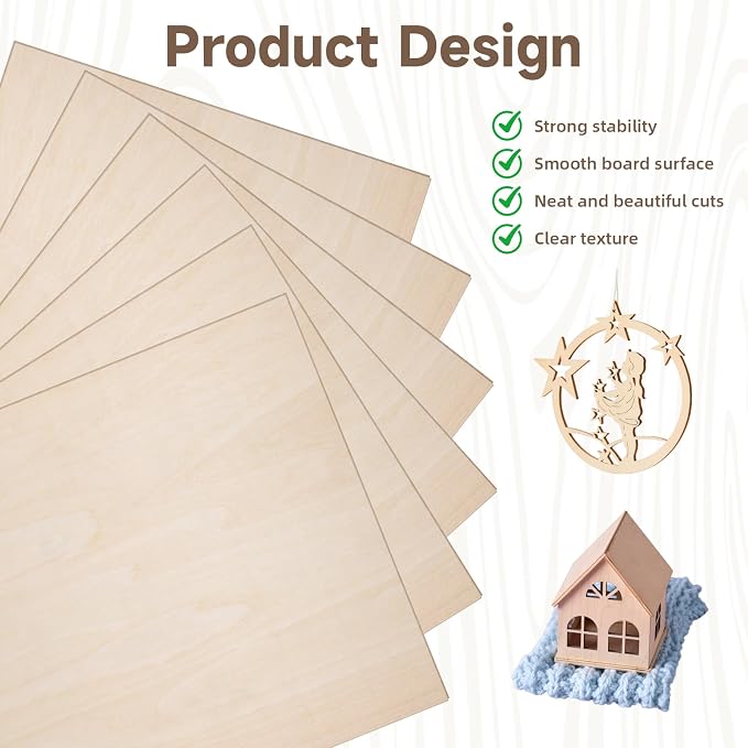 6 Pack Basswood Sheets 1/8, 3mm Laser Engraving Blanks Unfinished Wood Crafts