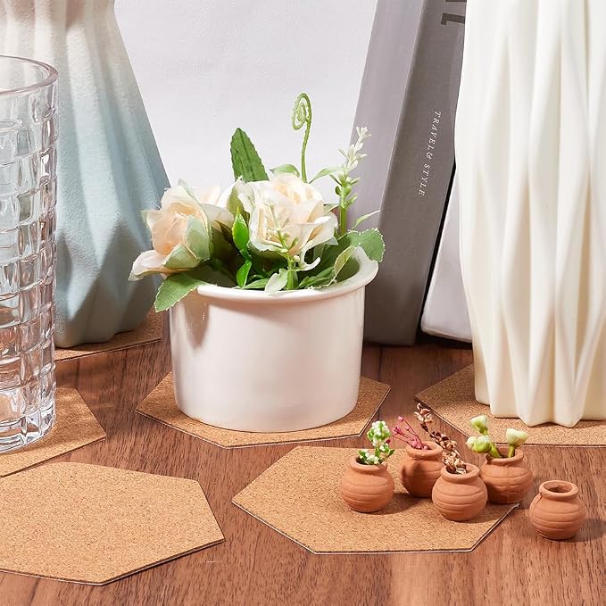50Pcs Self Adhesive Cork Board Backings Cork Coaster Bottoms 4 Inch Hexagon