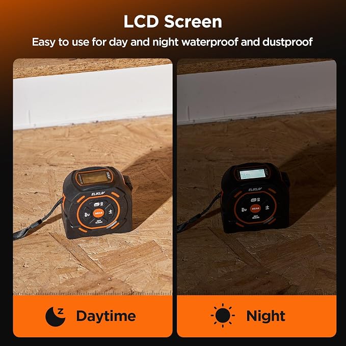 Laser Tape Measure 2-in-1, 197Ft Laser & 16Ft Digital Tape Measure | LCD Display