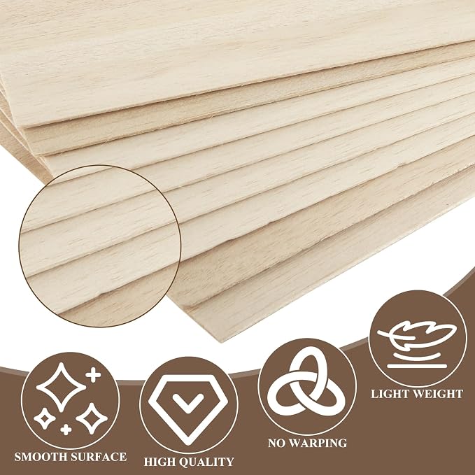 CertBuy 20 Pack Balsa Wood Sheet 8"x12", 2 mm Thin Natural Unfinished Wood