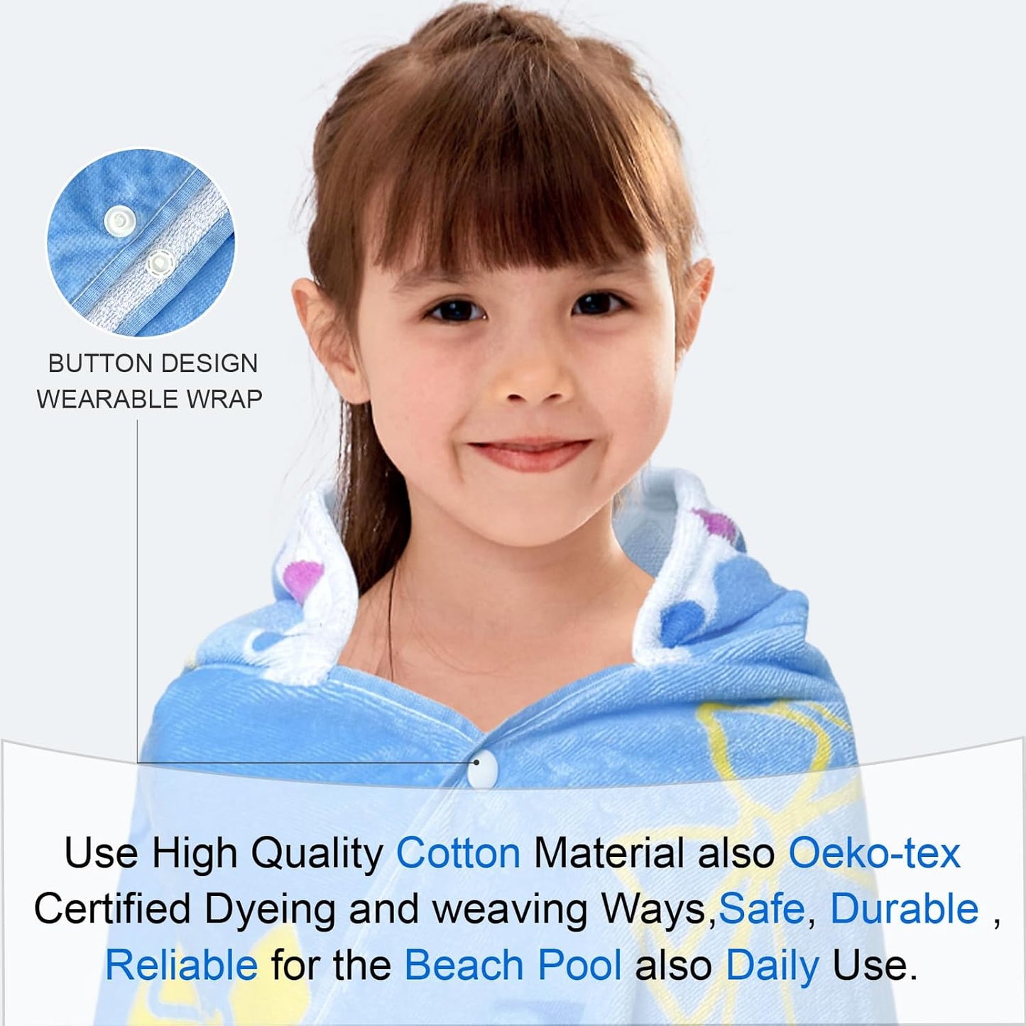 Hooded Beach Towels for Kids 3-10 Years – Soft 100% Cotton Bath & Swim Towel Wrap (30"x50"), Quick-Dry Absorbent Fabric for Toddler Girls – Cute BOW Design, Perfect for Pool, Beach, Bath & Swimming