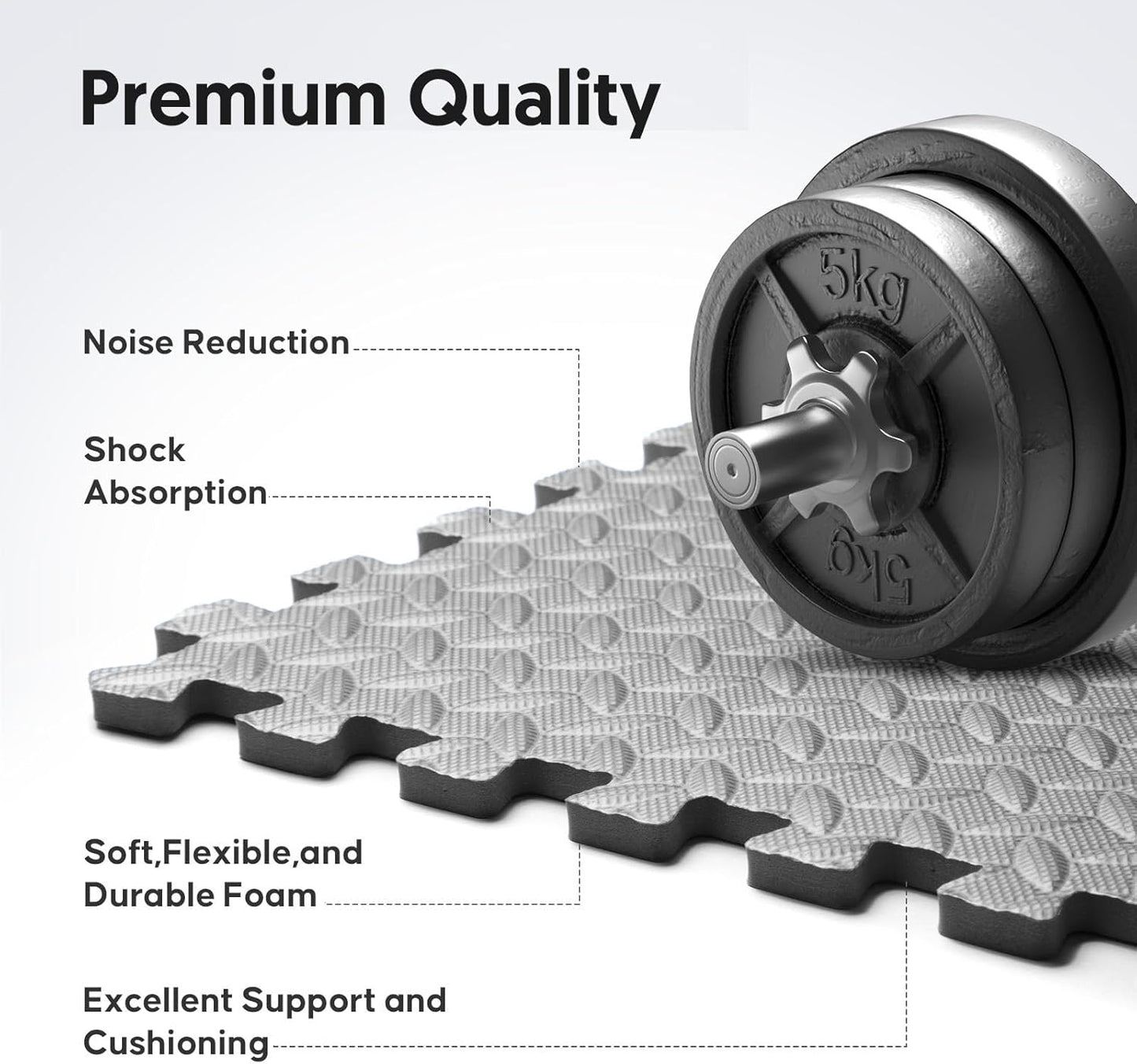 Home Gym Mat, Puzzle Exercise Mat, EVA Interlocking Foam Floor Tiles for Home Workout Equipment and Kids' Play Areas - Grey, 24 in x 24 in x ½ in - 16 Tiles (Grey, 16 Pack, 64 SQ FT)
