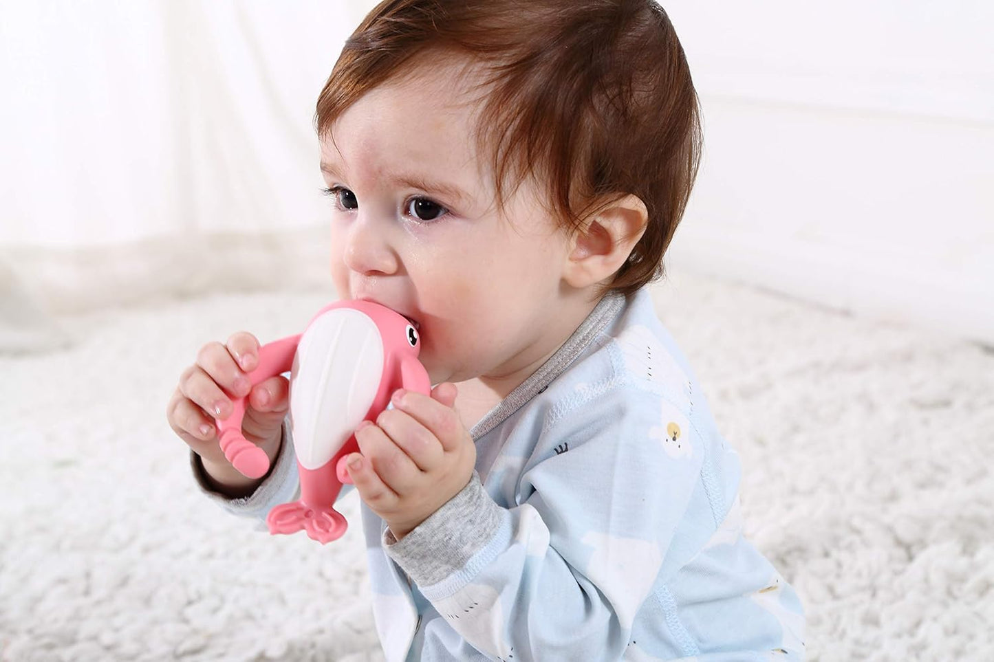 Smily Mia Narwhal Silicone Baby Teether for 3-6Months, Teething Toys 6-12Months, Best Toys for 4Months Babies, Sensory Toys for Teething Babies, Chew Toys for Teething Pain Relief, Pink