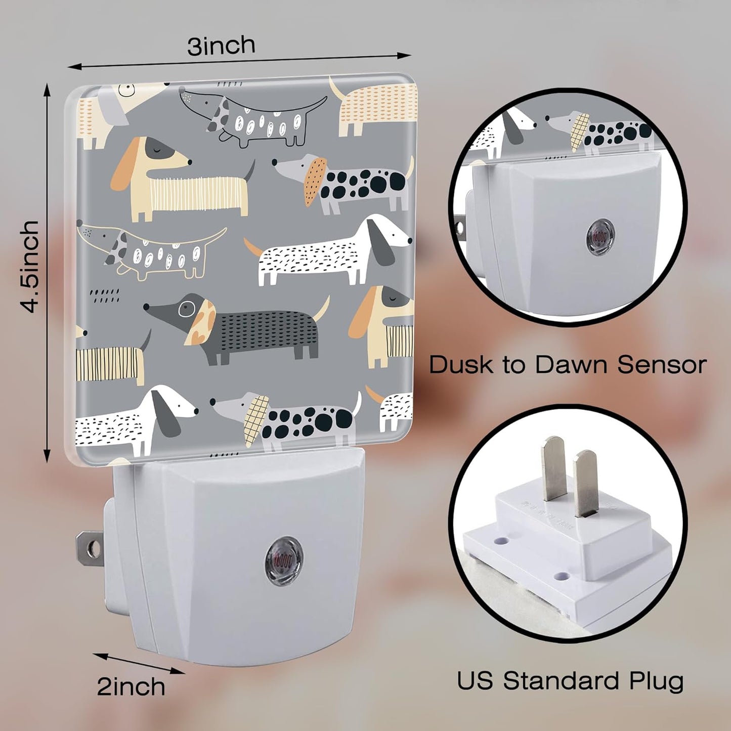 Cute Dachshund Night Light, Childish Cartoon Dogs Dusk to Dawn Night Light Plug in,0.5w Energy Saving Sleep Friendly Nightlights for Kids Boys Girls Home Decor