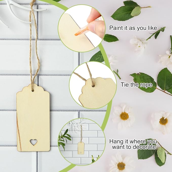 48 pcs Rectangle Theme Unfinished Wood Cutout Bookmarks Coffee Blank Heart Wood