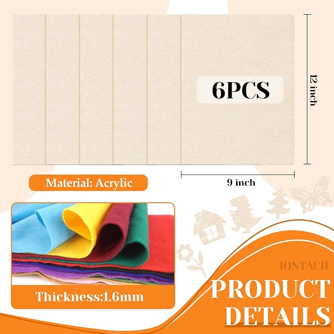 IONTACH 9" X 12" Soft Felt Sheets 1.6mm Thick | Felt Fabric