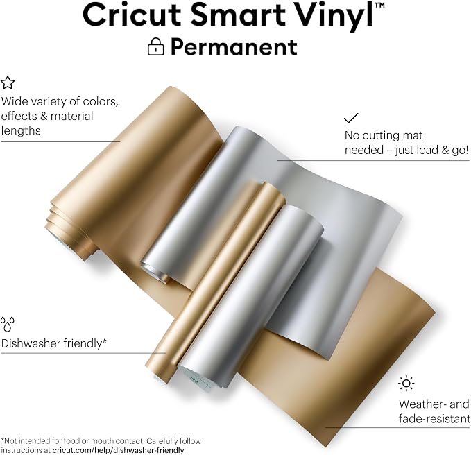 Cricut Smart Permanent Vinyl, Matte Metallic | 3-Pack of 3ft Rolls