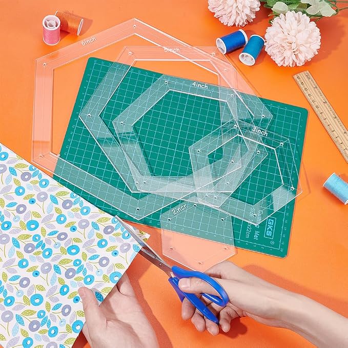 BENECREAT 5 Sizes Hexagon Quilting Template, Acrylic Intricate Sewing Machine