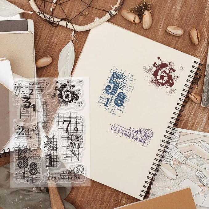 GLOBLELAND Vintage Numbers Background Clear Stamps Retro Daisy Transparent