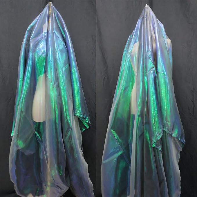 Dark Forest Green Iridescent Organza Fabric