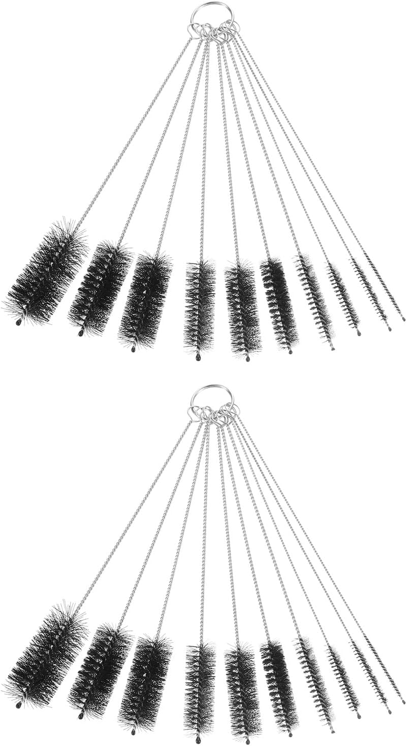 uxcell 2 Set of Straw Cleaner Brush, 8.3 Inch Nylon Tube Pipe Cleaners Set, 20Pcs Stainless Steel Long Straw Brush for Drinking Straw, Bottle, Tube, Cup, Black