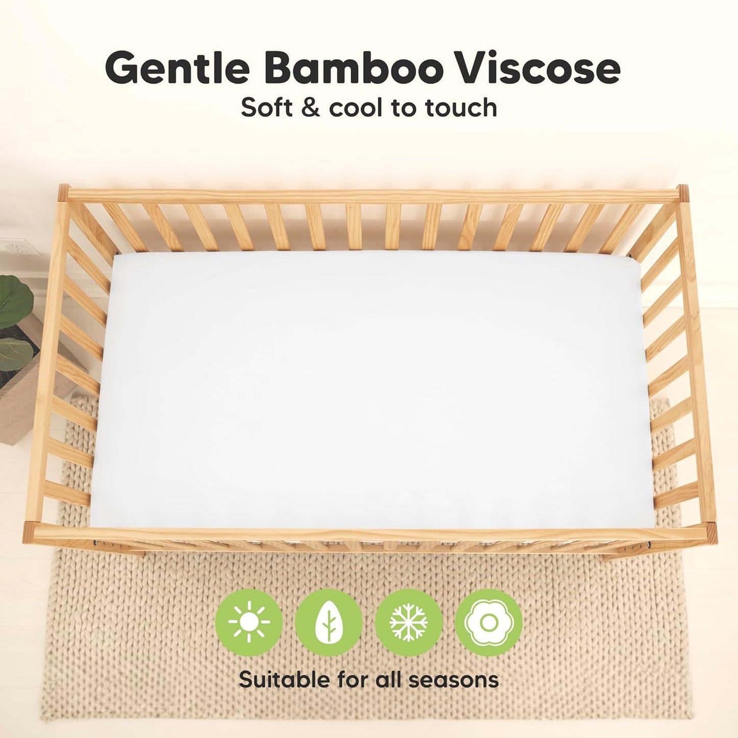 2-Pack Waterproof Baby Crib Sheets for Boys, Girls - 52x28 Viscose Derived from Bamboo Toddler Bed Sheet Neutral, Fitted Crib Mattress Protector Cover for Baby Bedding, Soft & Gentle (Rose)