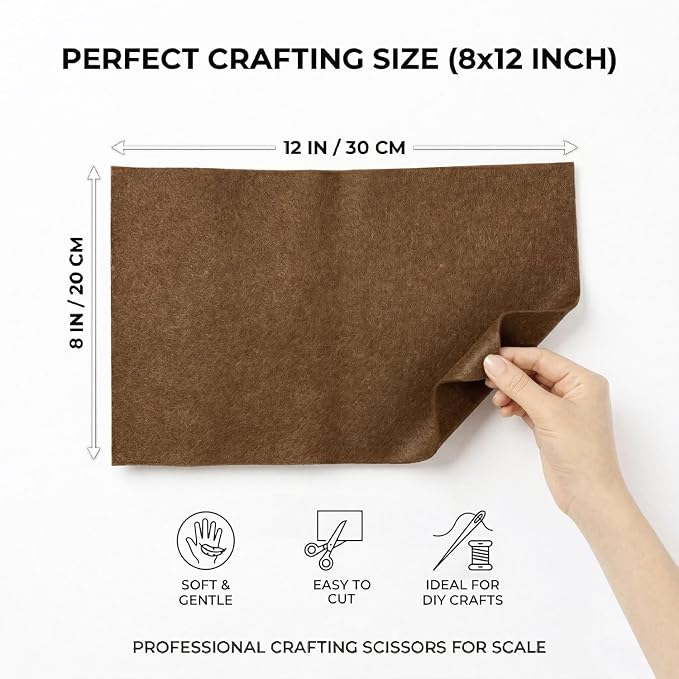 Soft Brown Felt Fabric Sheets for Crafts, 8 x 12 Inch Felt Squares, Patchwork