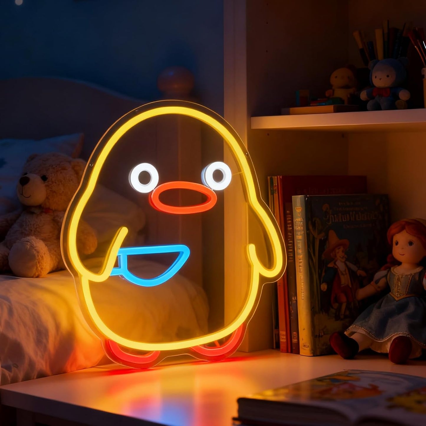 Duck Neon Sign, Dimmable Yellow Duck LED Night Light for Kids Room, Bedroom, Game Room, Living Room, Nursery, Play room & Pet Store Decor, USB Powered Animal Night Light, Party & Birthday Gift