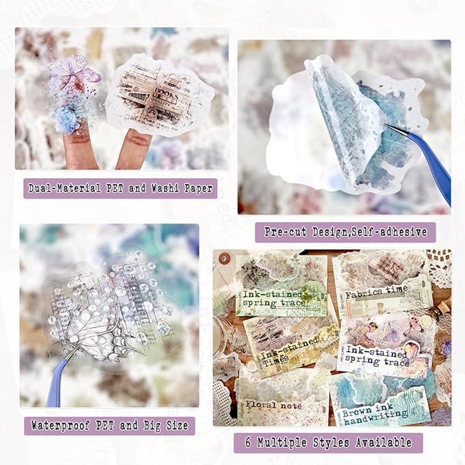 Vintage Aesthetic Stickers for Junk Journaling Supplies, Dual Materials