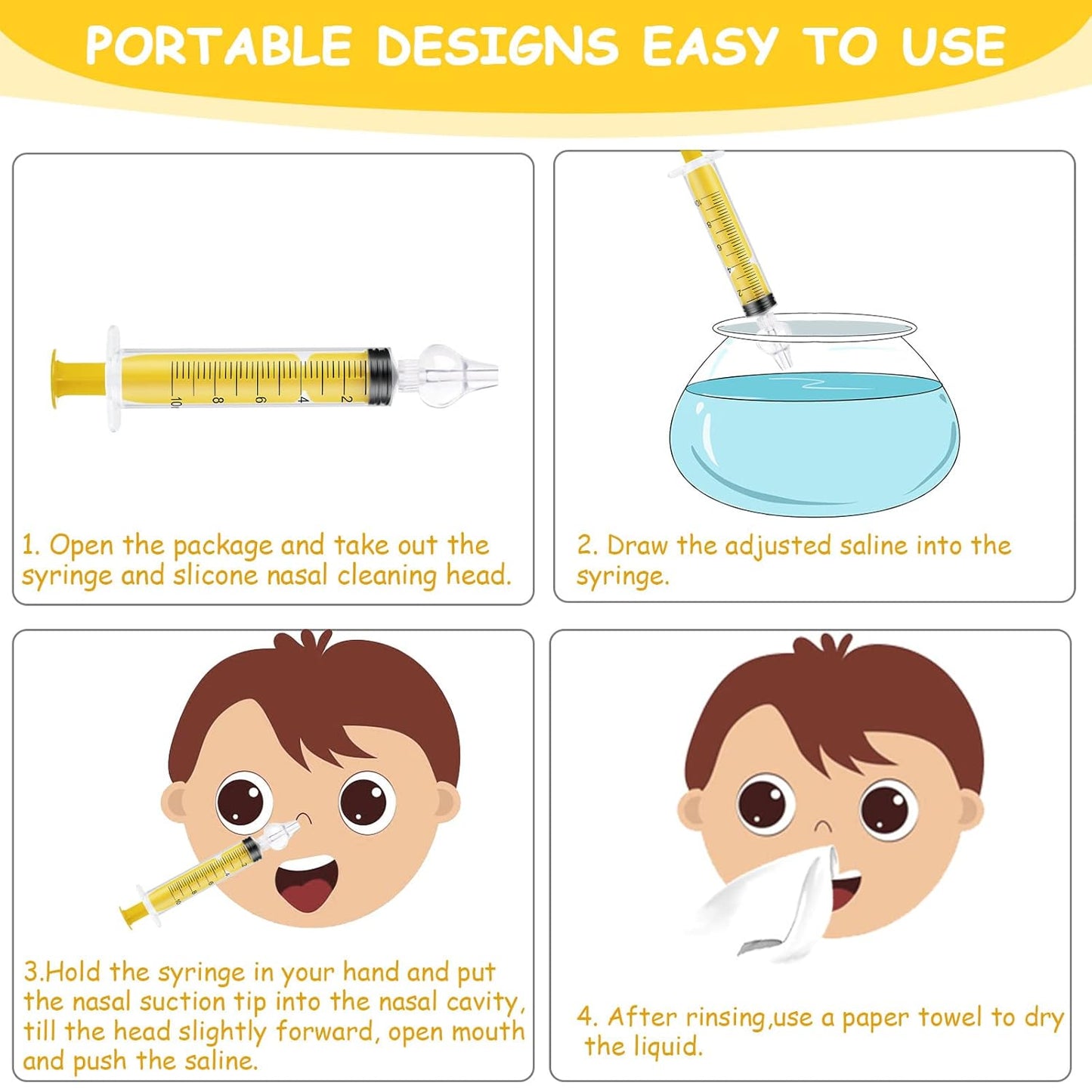Baby Nasal Irrigator, 4PCS Nasal Syringe for Baby, Syringe Nasal Irrigator with Tweezers & Cleaning Brush, Baby Nasal Aspirator with Silicone Nasal Suction Tips Portable Baby Nasal Syringe