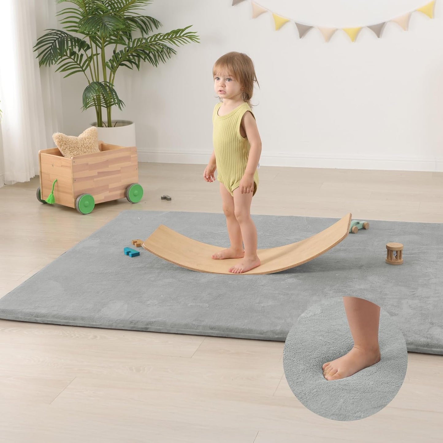 Baby Play Mat for Floor,Extra Large 59"×71" Tummy Time Mat,Thicker Memory Foam Mats for Toddler,Infant,Kid,Water Repellent Ultra Soft Coral Velvet,Non-Slip Backing Safe for Crawling(Light Grey)