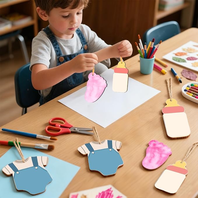 Baby Shower 30Pcs Unfinished Wooden Gift Ornaments DIY Craft Present Paintable