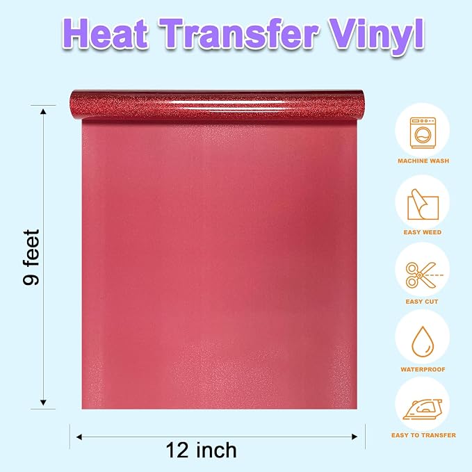 DUEUIOE Red Glitter HTV Heat Transfer Vinyl Roll