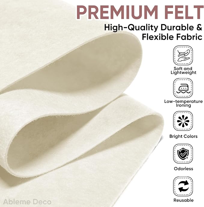 Soft Felt Fabric Sheet 18" x 36", 1.6mm Acrylic Craft Felt, Ivory | Soft Thick