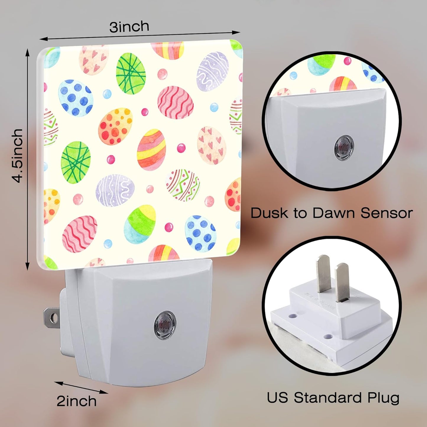 Colorful Easter Eggs Night Light, Happy Easter Dusk to Dawn Night Light Plug in,0.5w Energy Saving Sleep Friendly NightLight for Kids Boys Girls Home Decor