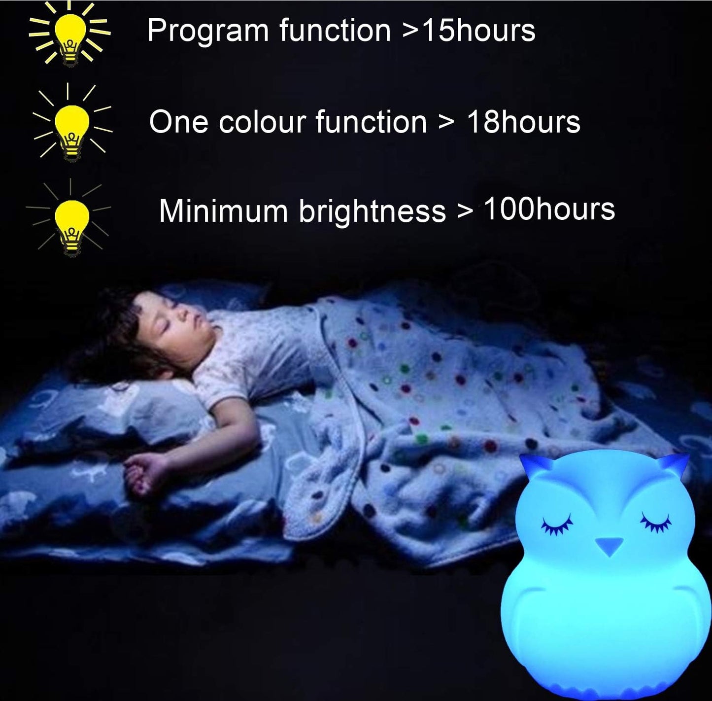 Large Owl Night Lights for Kids LED Nursery Lamp Children's Room Moon Bedside Lamp, Changeable Brightness & Color Child Table Night-Light, Lighting for Travel and Camping Child Gift - Large