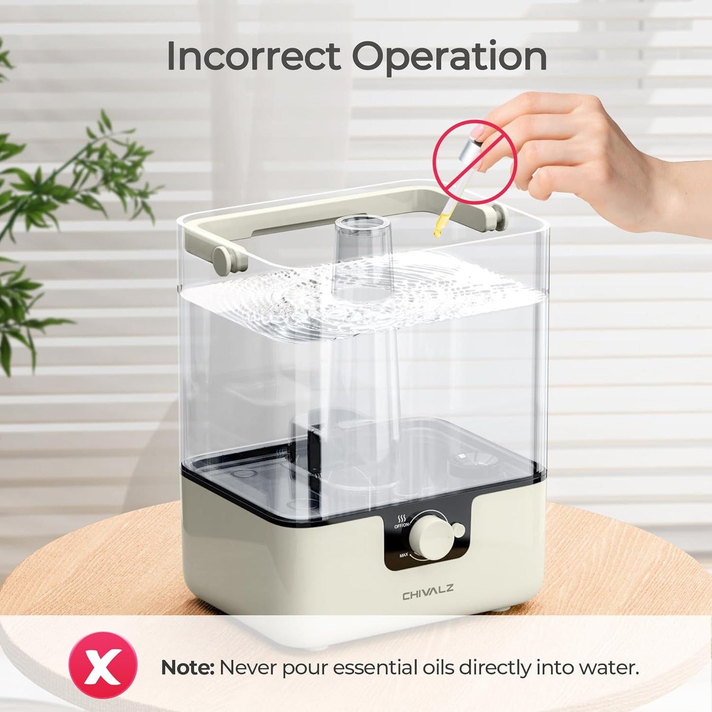 CHIVALZ Humidifiers for Bedroom, 6L Cool Mist Humidifiers for Baby Nursery, 26dB Quiet, 50H Runtime, Top Fill Humidifier for Large Room, Home, Plants, Nightlight, Oil Diffuser 1 Pack CreamyYellow