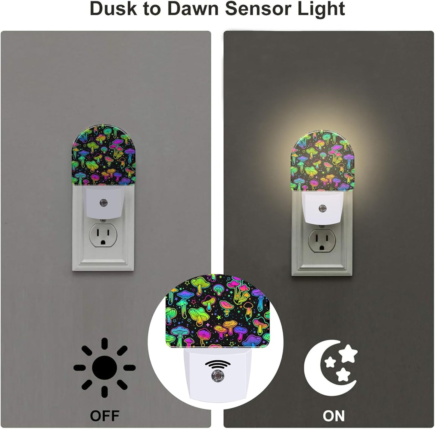 Colorful Magic Mushrooms Night Light, Glowing Mushrooms with Stars Dusk to Dawn Night Light Plug in,0.5w Energy Saving Sleep Friendly NightLights for Kids Boys Girls Home Decor