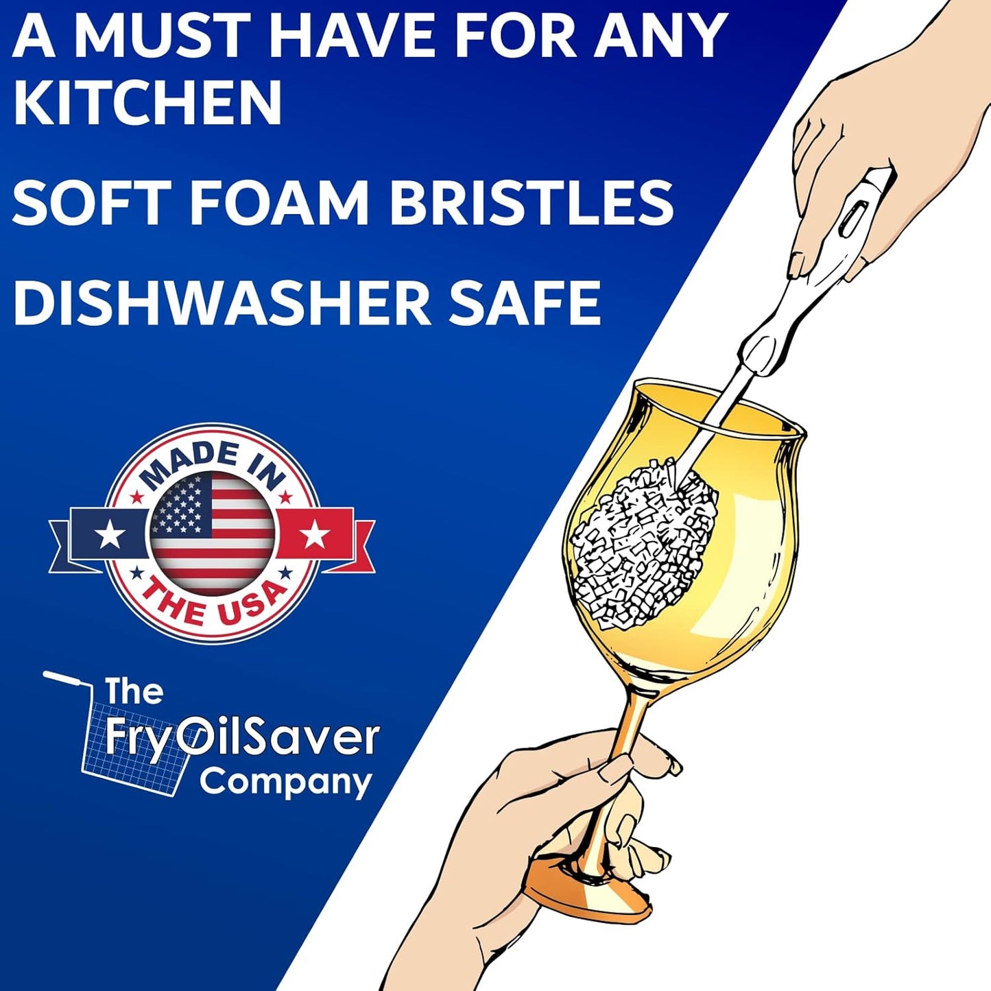 Foam Goblet Wine Glass Cleaner Brush - Foam Wine Glass Brush Cleaner - Non-Scratch & Soft Bristles for Wide Neck Glasses - Dishwasher Safe - For Home, Hotel, Restaurant, Bar - by FryOilSaver Co. B232C