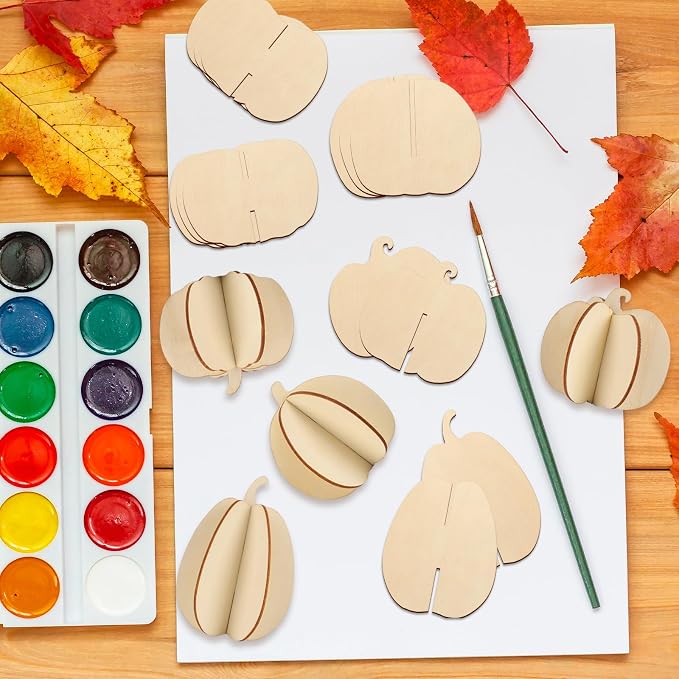 COCHIE DIY Fall 3D Pumpkins Wood Crafts to Paint, Paintable Unfinished Wooden