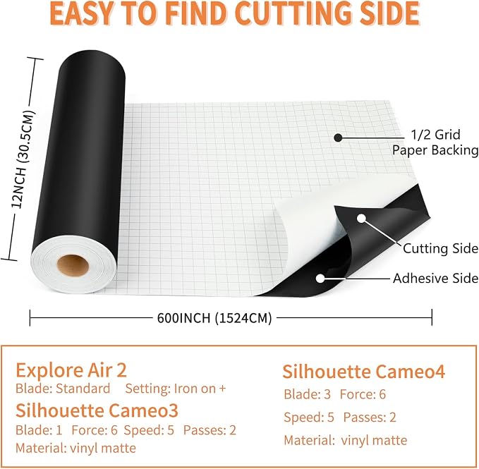 Matte Black Permanent Vinyl, Lya Vinyl Matte Black 12" x 50Ft Permanent
