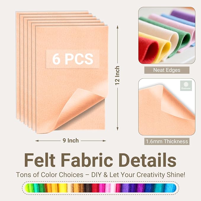 Cream Blush Soft Felt Sheets for Crafts, 1.6mm Thick, Kids' Crafts, DIY Projects