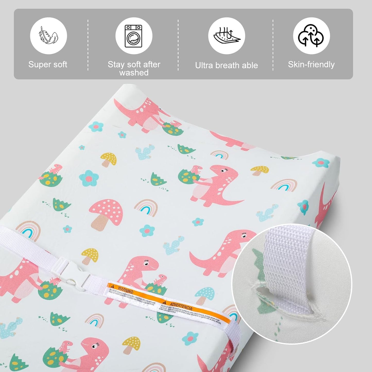 Changing Table Pad Cover Elastic Changing Pad Cover Premium Baby Changing Pad Cover 2 Pack for Boys Girls Soft and Comfortable (Dinosaur Eggs and Cloud Babies)